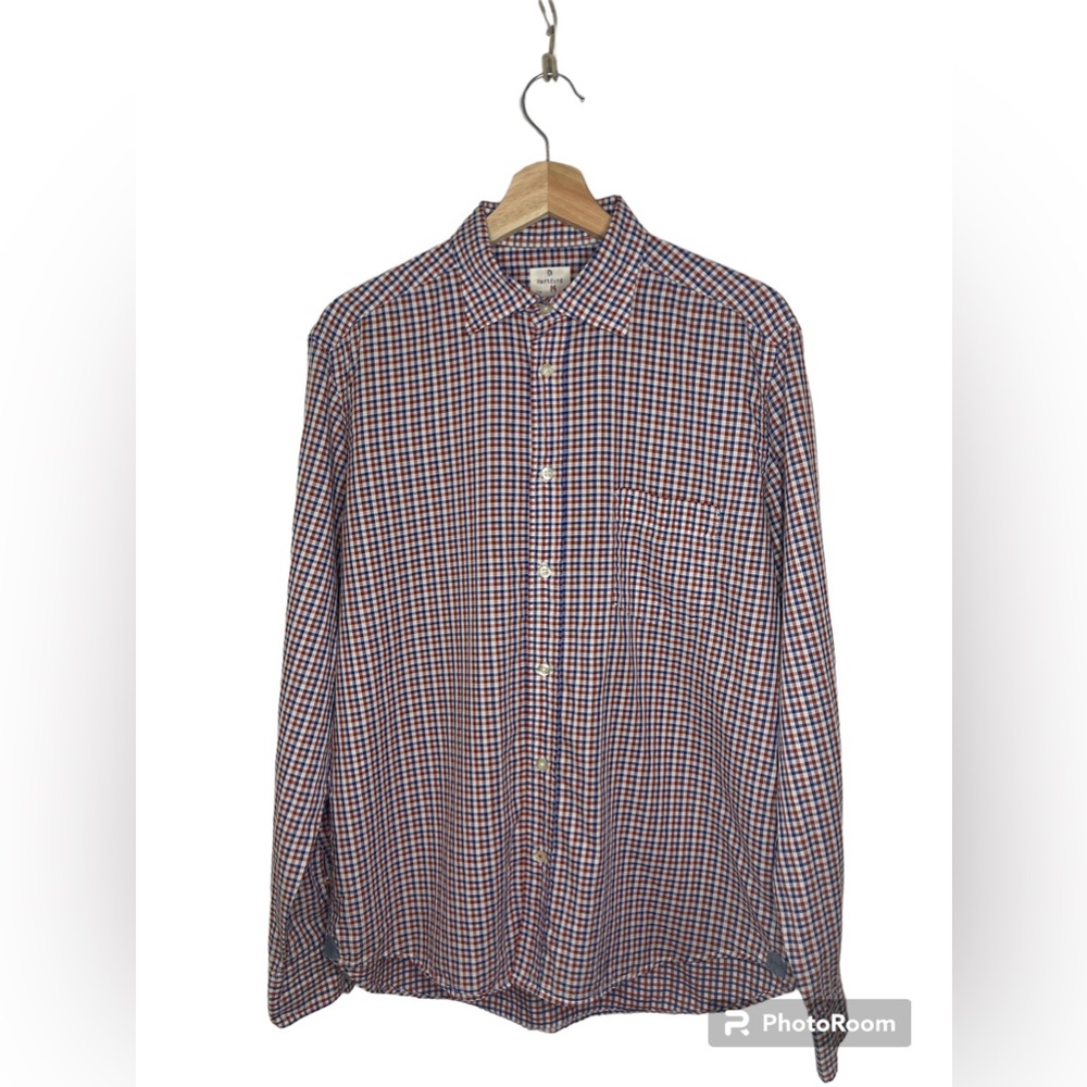 Hartford men’s red, white & blue check button down shirt, men’s medium